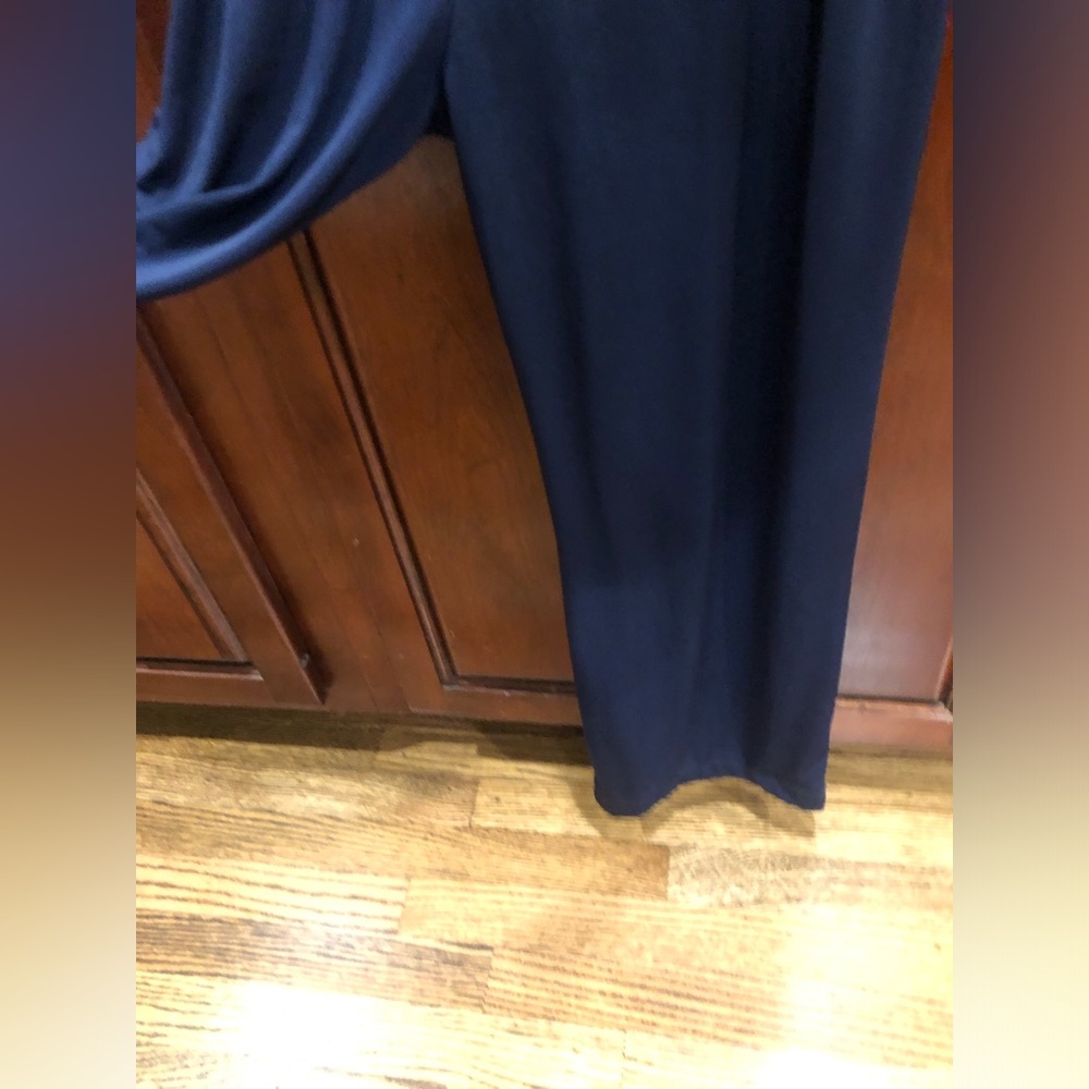 2/$30 Espresso Navy Blue Wide Leg Jumpsuit Sleeveless Halter Neck Dressy Sz M - Picture 5 of 11